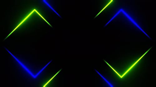 Blauer und hellgrüner rotierender Neonquadrat-Hintergrund VJ Loop In 4K