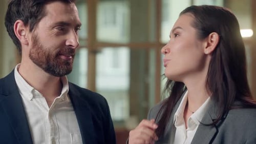 Multiethnic Business Workers Work Break Man Woman Drinking Coffee Chatting Laughing at Office