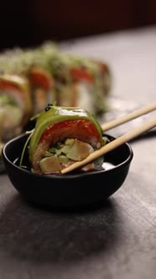 set of sushi rolls overhead view