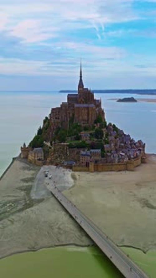 Aerial View of Mont Saint MichelIconic Island and Monastery Normandy France