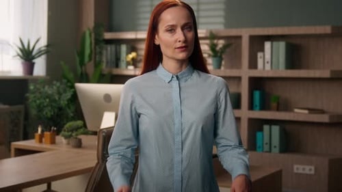 Displeased Caucasian Business Woman Crossing Arms Showing No Gesture Inside Office Serious Female