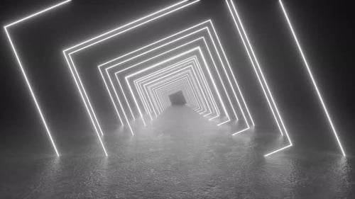 Neon Lights Tunnel in Dark Room
