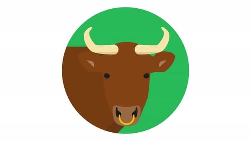Animated Bull Head Icon in Flat Design Style