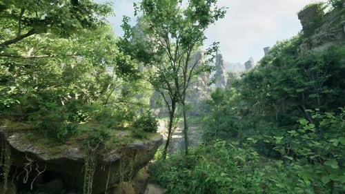 A Vibrant Tropical Jungle Filled with Lush Green Trees Mountain Path