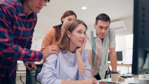 Depressed Caucasian businesswoman overwork late in office workplace.
