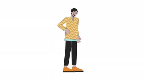 Animated Flat Design Man Standing with Headset