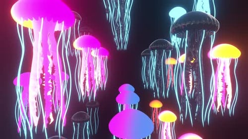 Futuristic Neon Jellyfish Abstract Background Seamless Loop