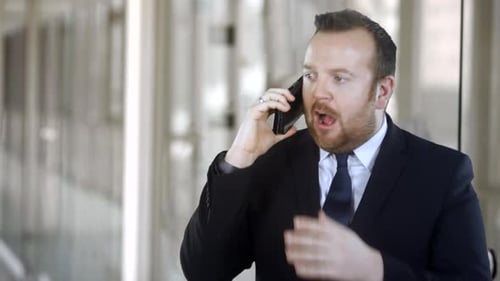 Expressive Business Man Talking on Cell Phone Indoors