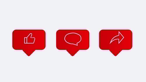Like Comment And Share Red Buttons For Video Bloggers Icon Animations