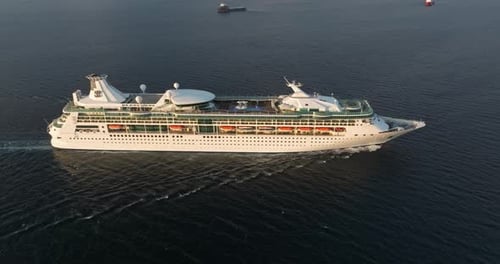 Spectacular Aerial View of a Luxurious Cruise Liner Embarking on an Oceanic
