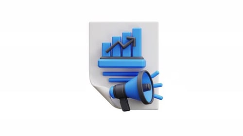 Modern 3D Business Report with Growing Chart and Megaphone