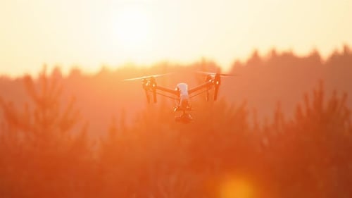 Drone Copter Aircraft Vehicle Flying Above Wheat Landscape Famring Fields Farm Business Advanced