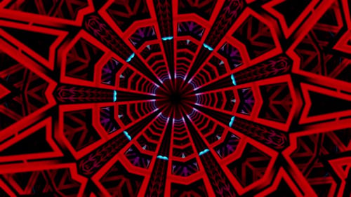Rotes und schwarzes abstraktes Design mit kreisförmigem Design. Kaleidoskop VJ Loop