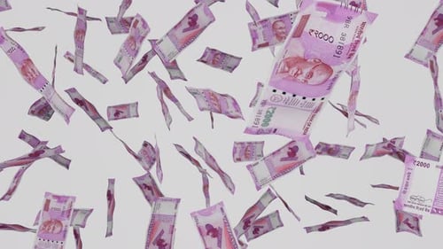 Falling Indian 2000 Rupee Banknotes Loop Animation