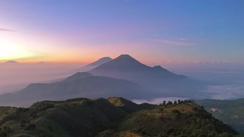 Scenic Mountain Landscape View at Colorful Sunrise