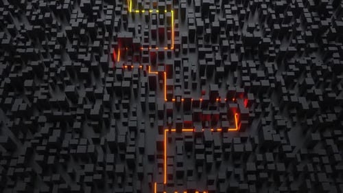 Glowing Path Through Abstract Cubes