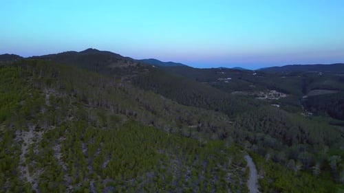 Ibiza coastline with green hills, Bays and sea. Wonderful aerial view flight drone