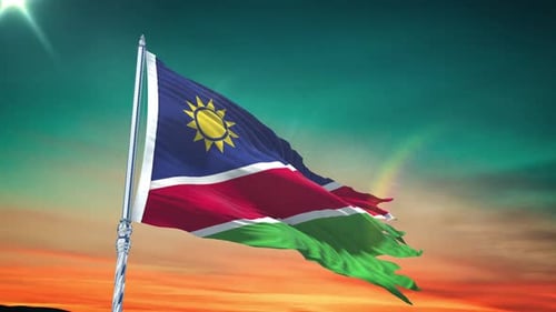 Realistic Namibia Flag Waving Animation at Sunset