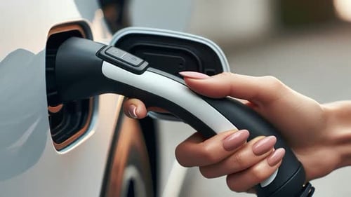 Sustainable Energy: Hand Plugging in EV Charger