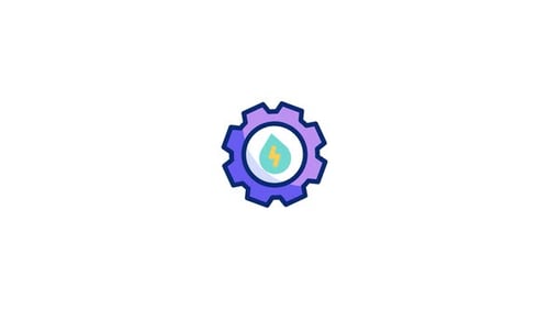 Animated Gear Icon with Energy and Water Symbols