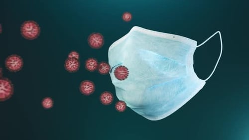 Surgical Mask Surrounded by Virus Particles