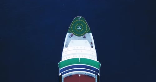 Large cruise ship at sea, Aerial follow footage