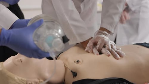Adults Practicing CPR on Medical Training Mannequin