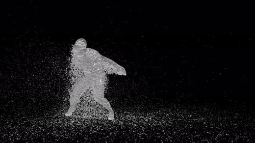 Fluid Particle Silhouette Performing Dynamic Movements