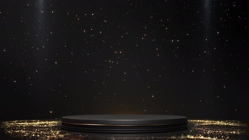Luxury Black Podium Stage Golden Particles Elegant Product Display Platform Spotlight