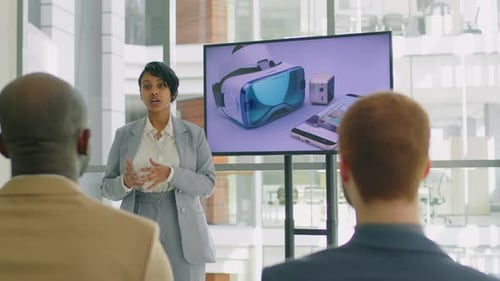 Woman Giving Public Speech about New Product