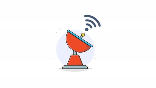 Animated Flat Design Satellite Dish Receiving Signal