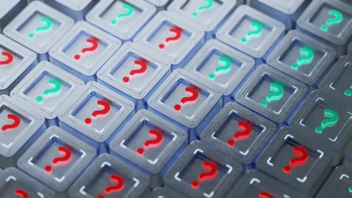 Question animation. The appearance of a neon question mark. Question mark rotation.