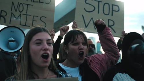 Group Protesting Against War in City
