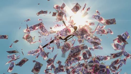 Georgia Lari 100 billets de banque (GEL), largage d'argent par hélicoptère