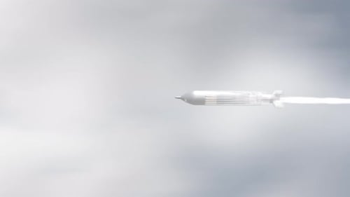 Futuristic Rocket Flying Through Cloudy Sky Animation