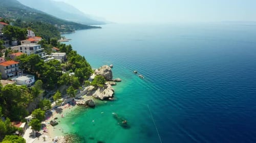 A resort town on a mountainside by the sea on the Adriatic coast of Croatia.