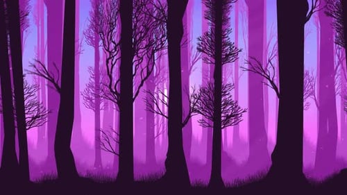 Parallaxwald durch den blau-rosa Himmel