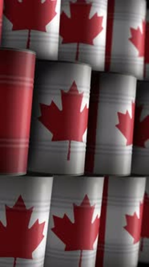 Canada oil crude petroleum fuel barrels in row endless