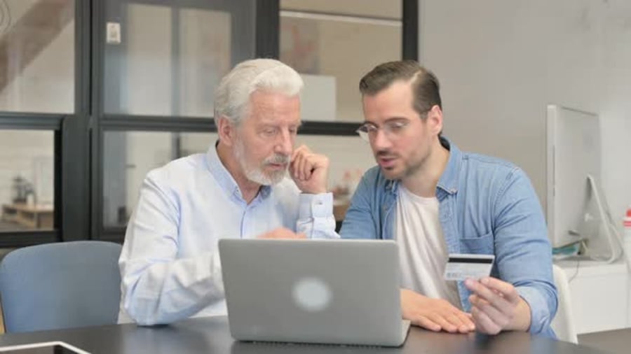 Cover for Old and Young Man Celebrating Online Shopping