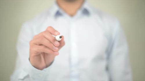 Send Man Writing on Transparent Screen