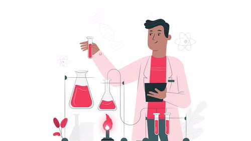 Animated Scientist Working in Lab with Flat Design Style