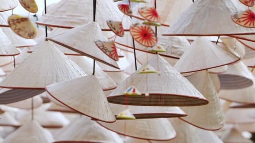 Traditional Vietnamese Conical Hats Hanging in Moscow During Vietnam Days