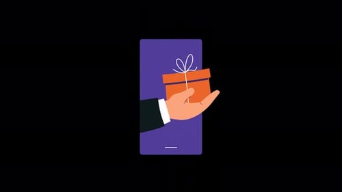 Flat Design Animation of Hand Holding Gift from Smartphone