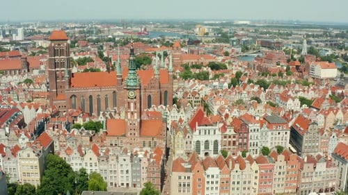 Panorama of the Old Town of Gdansk Poland Aerial View