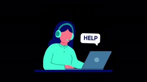 Animated Flat Design Customer Support Agent with Laptop and Headset