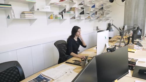 Businesswoman Working at Computer in Open Plan Office 2529 Years