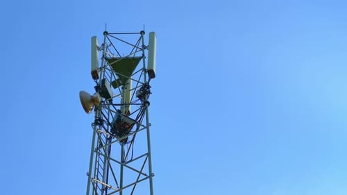 antenna of mobile network tower, closeup shot of Telecommunication Tower for 2G 3G 4G 5G network dur