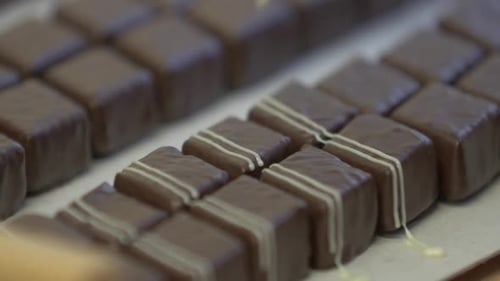 decorating chocolates with white garnish