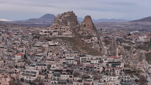 Uchisar Castle and Cave Houses in Cappadocia Turkey