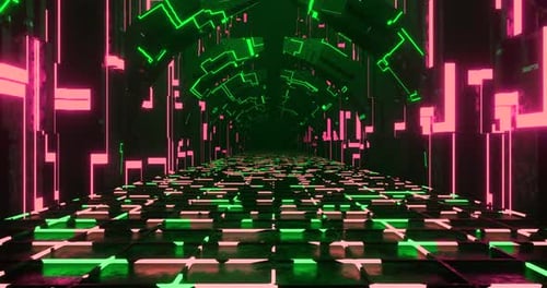 3d Rendering Loop Of Neon Sci Fi Corridor